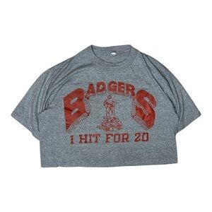 Vintage 80s Badgers I Hit For 20 Single Stitch Football Graphic Tee XXL Gray USA